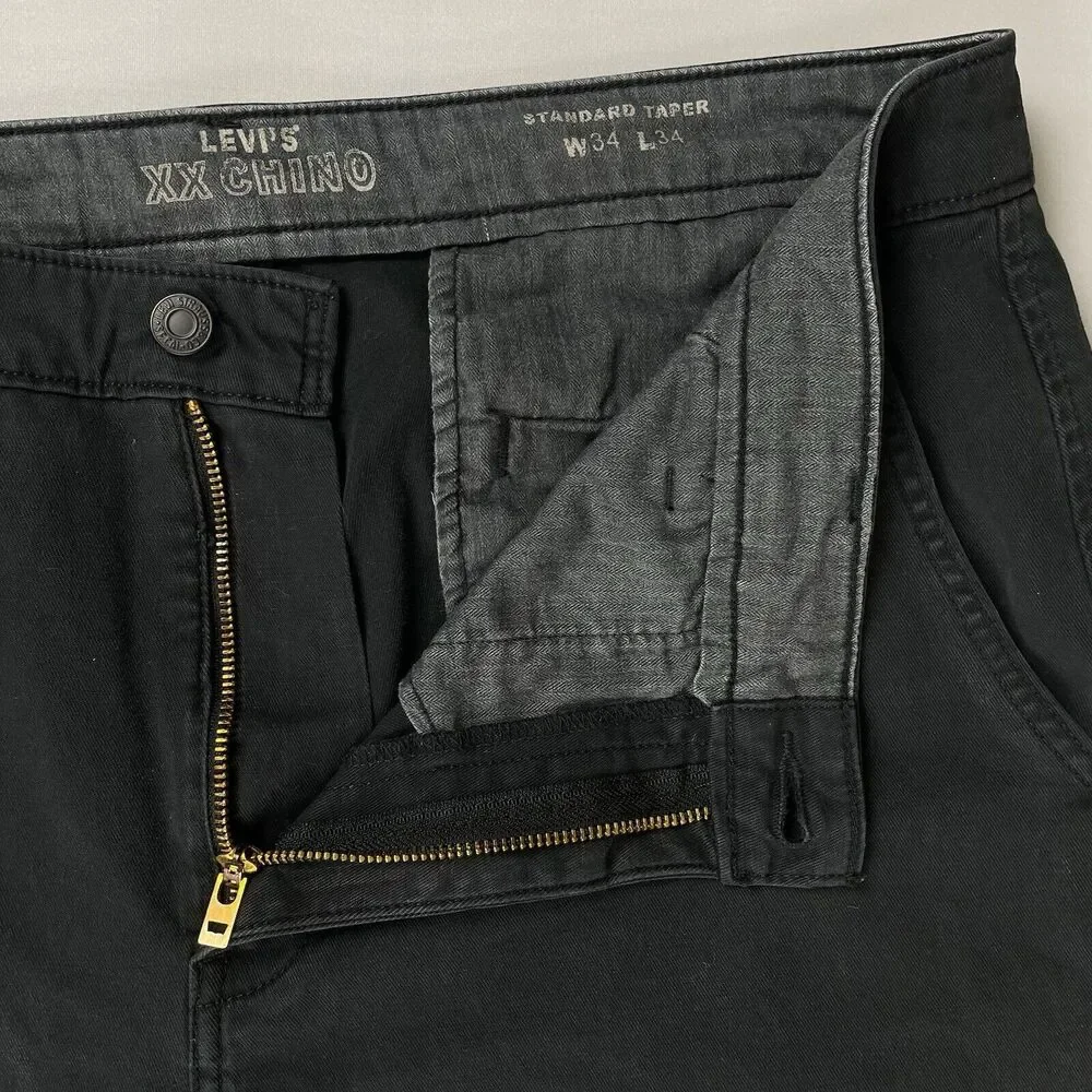 Levi's XX Chino Black Standard Taper Jeans Mens Size 34 x 34 Black Stretch Khaki